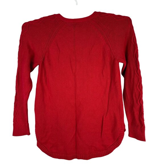 Sonoma Goods For Life Womens Red V-Neck Cable Knit Pullover Sweater Large Soft - Picture 2 of 5